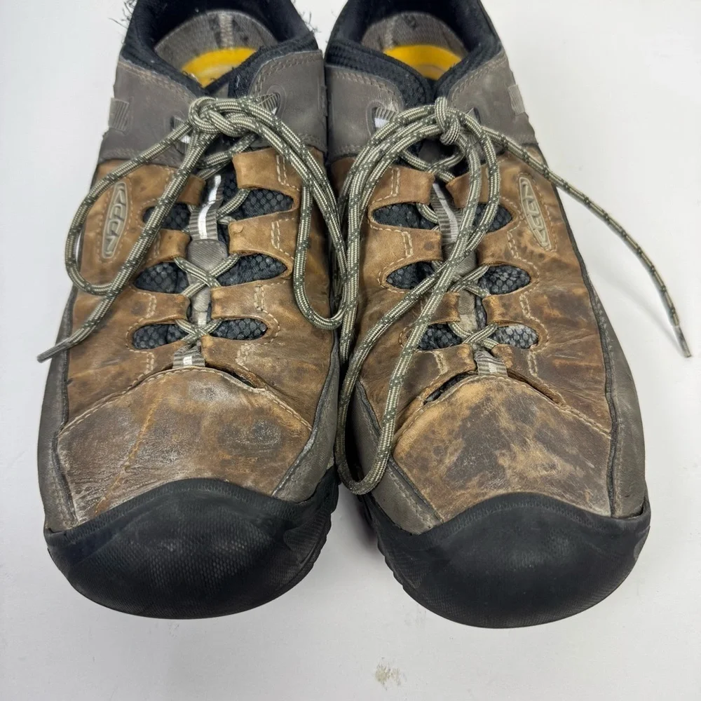 Keen Mens Brown Leather Low Top Shoes Outdoor Hiking Working